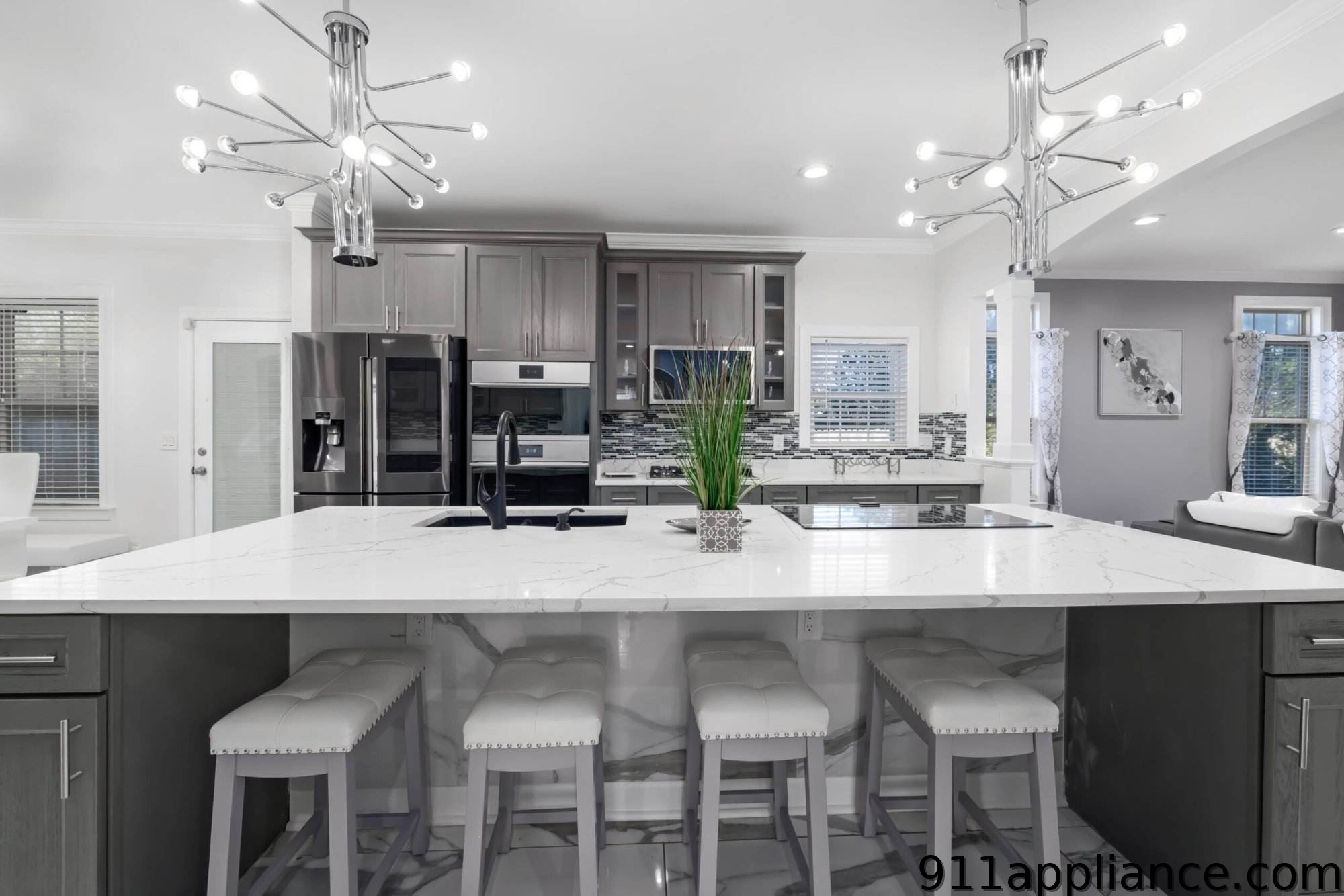 Modern kitchen island with stools