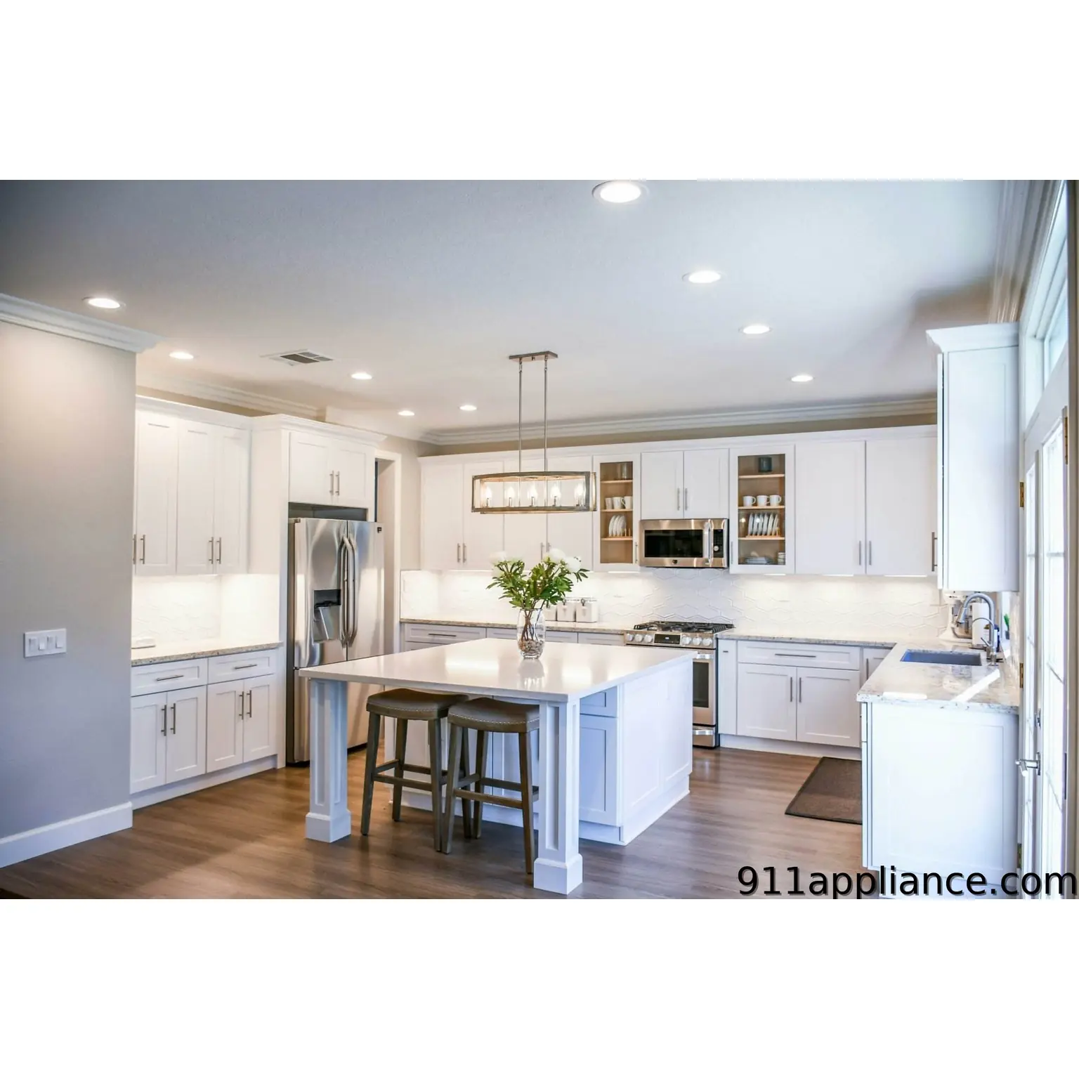 Modern white kitchen island