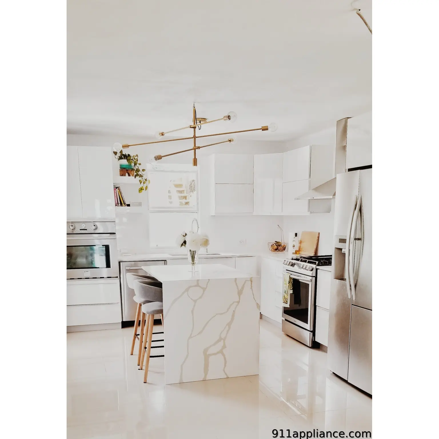 Modern white kitchen with island