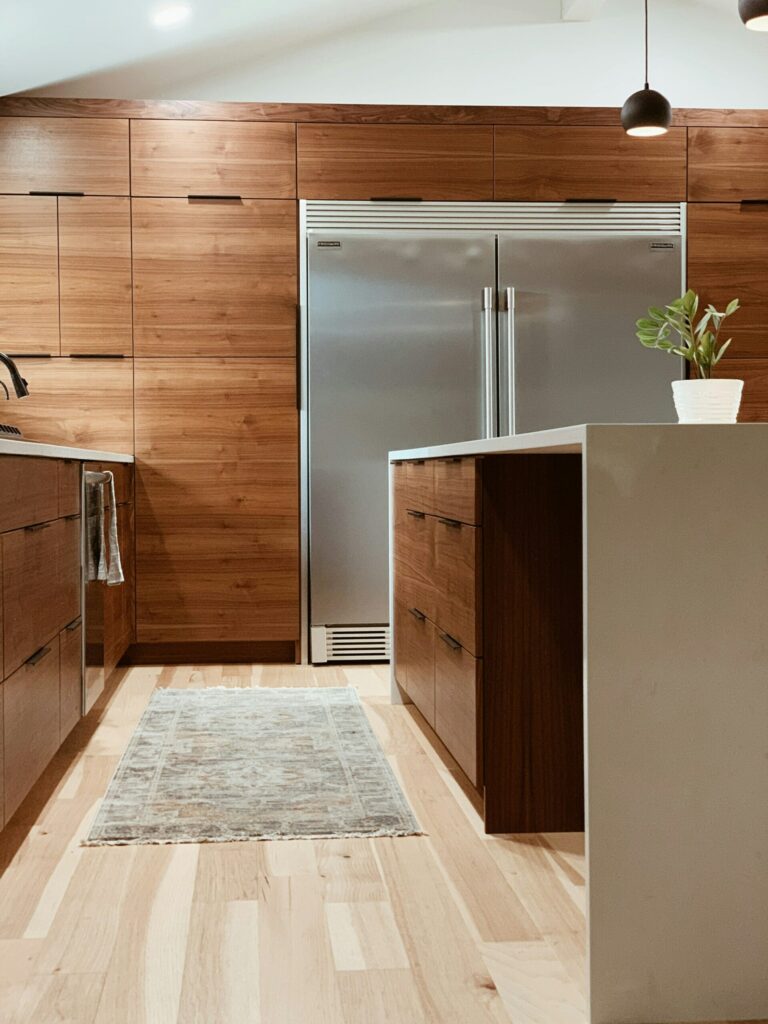 Modern kitchen with wood cabinets