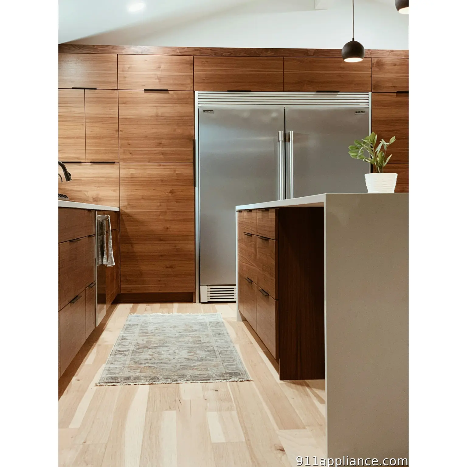 Modern kitchen with wood cabinets
