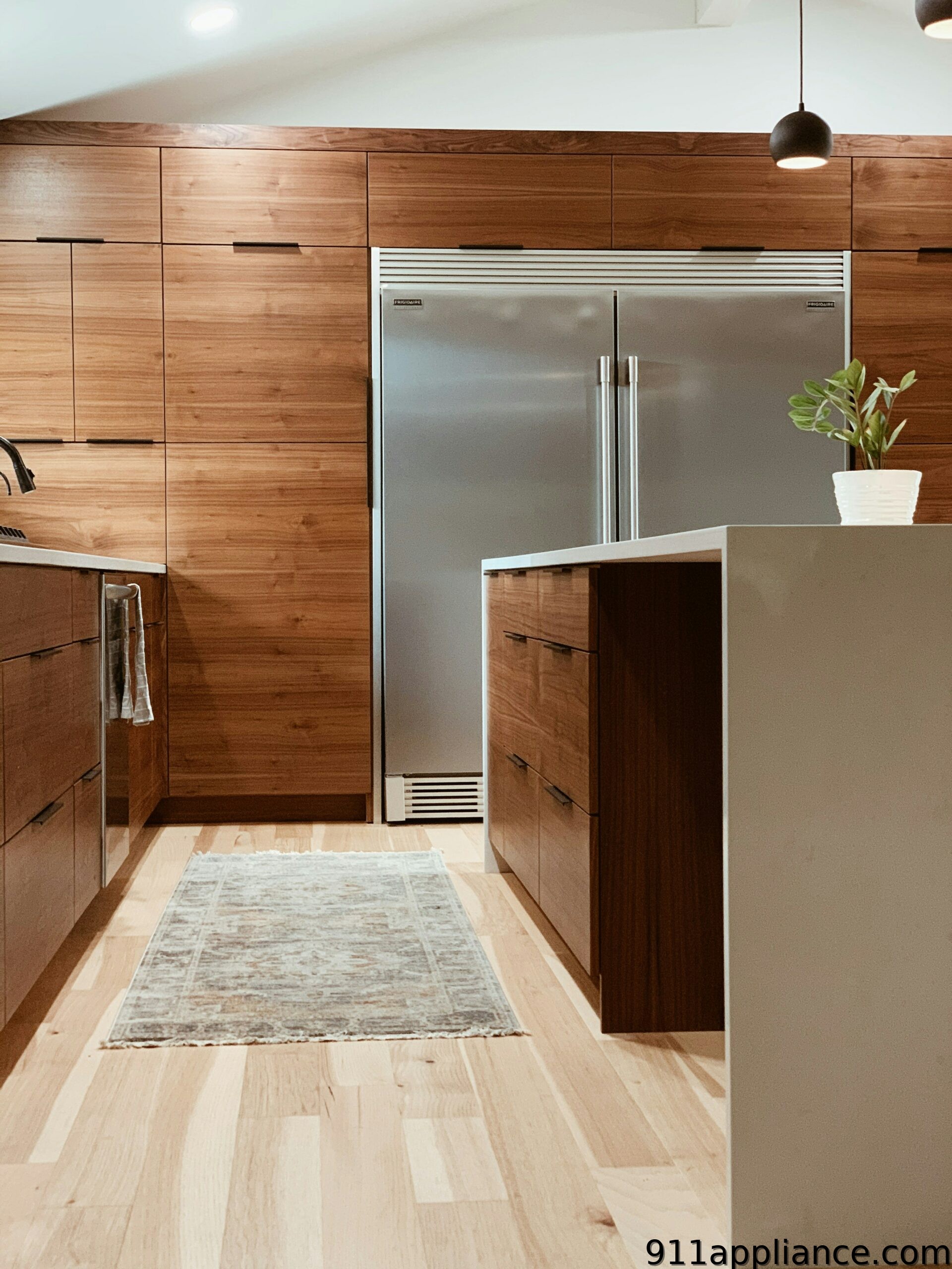 Modern kitchen with wood cabinets