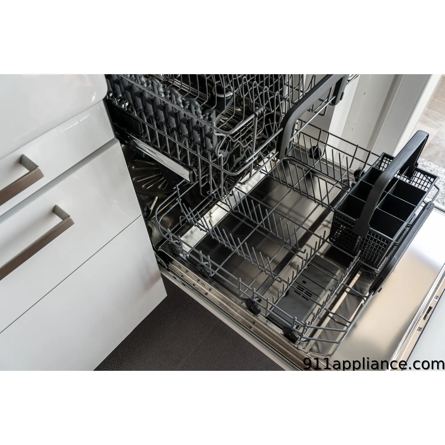 Open dishwasher racks interior view