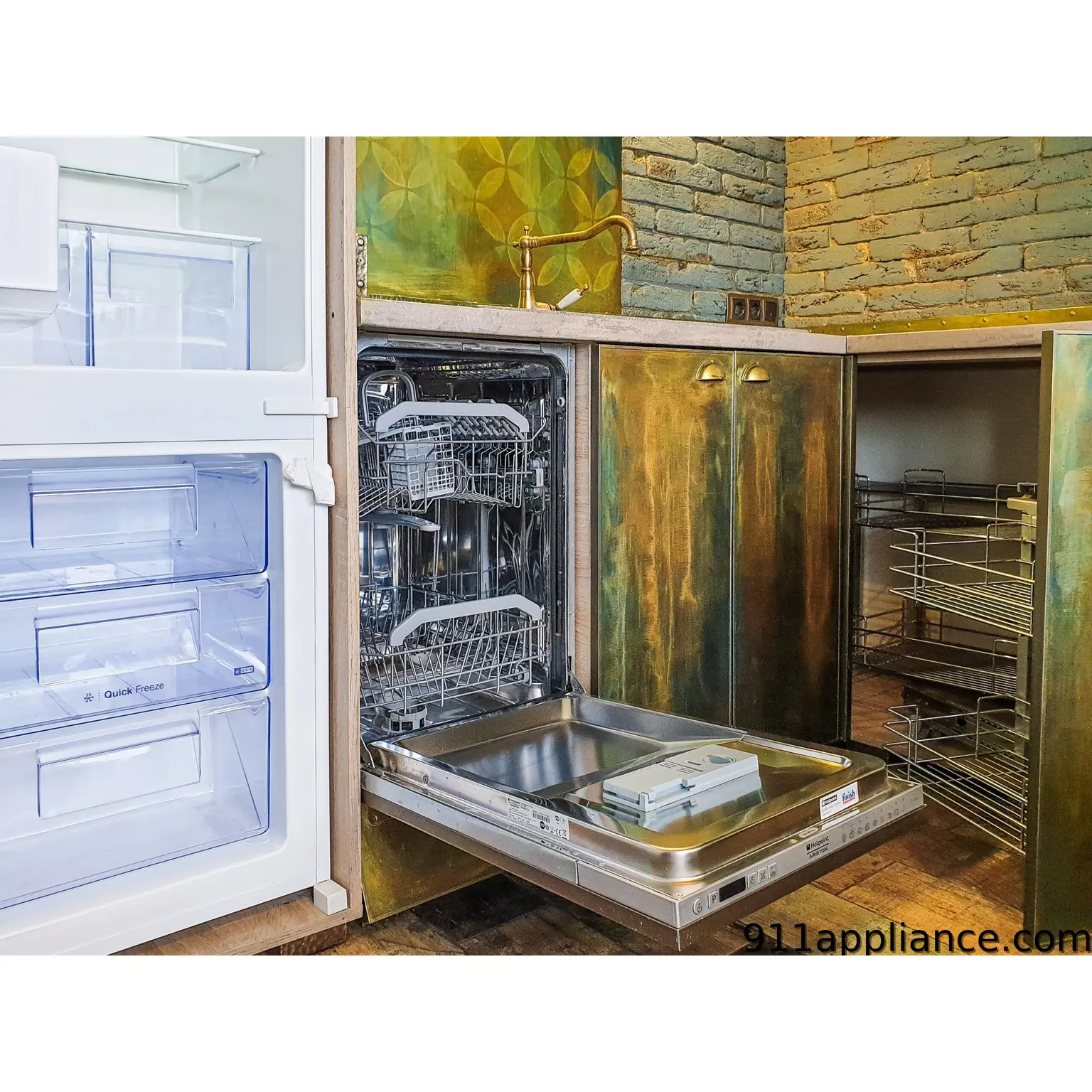 Modern kitchen appliances with dishwasher