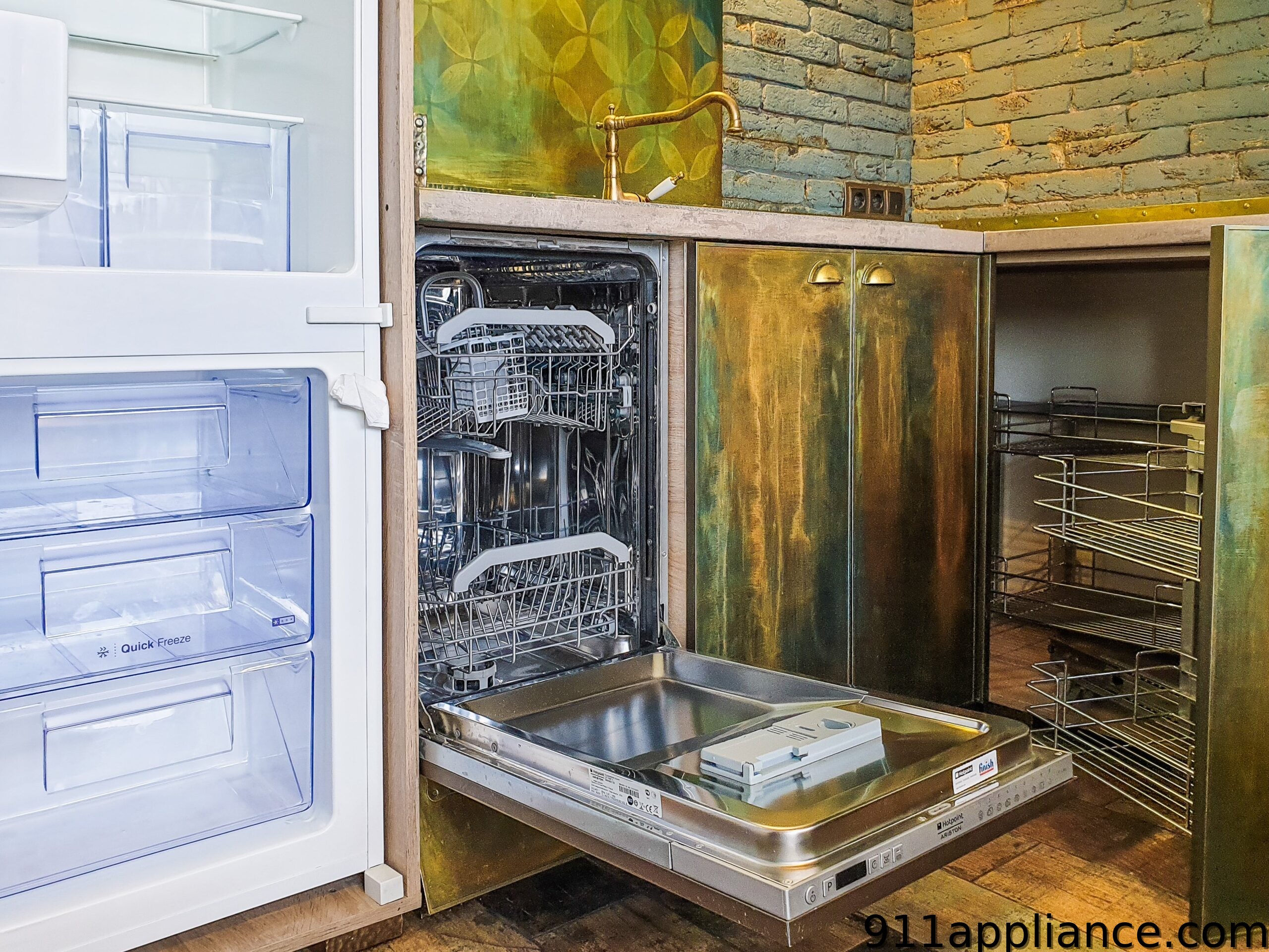 Modern kitchen appliances with dishwasher