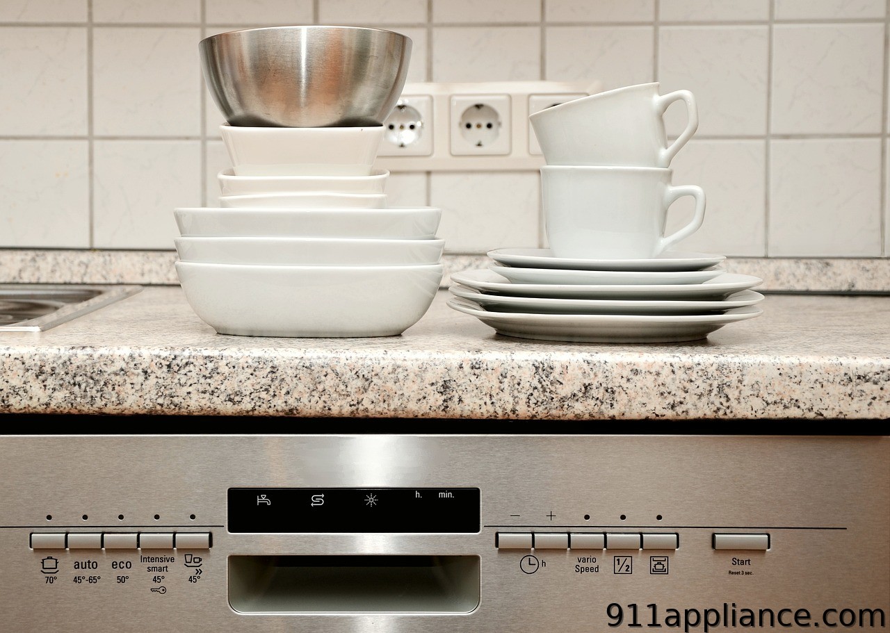 Stacked clean dishes and bowls