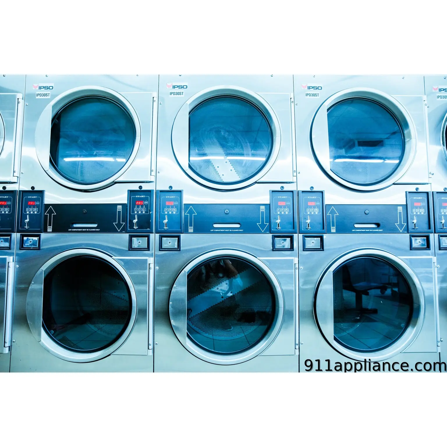 Row of commercial washing machines
