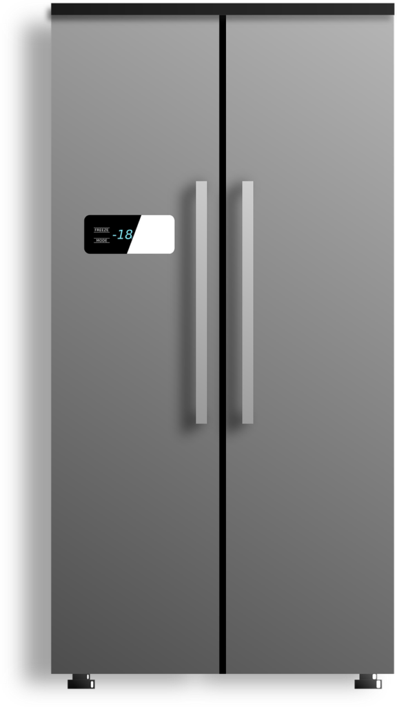 an image of a grey refrigerator on a white background.