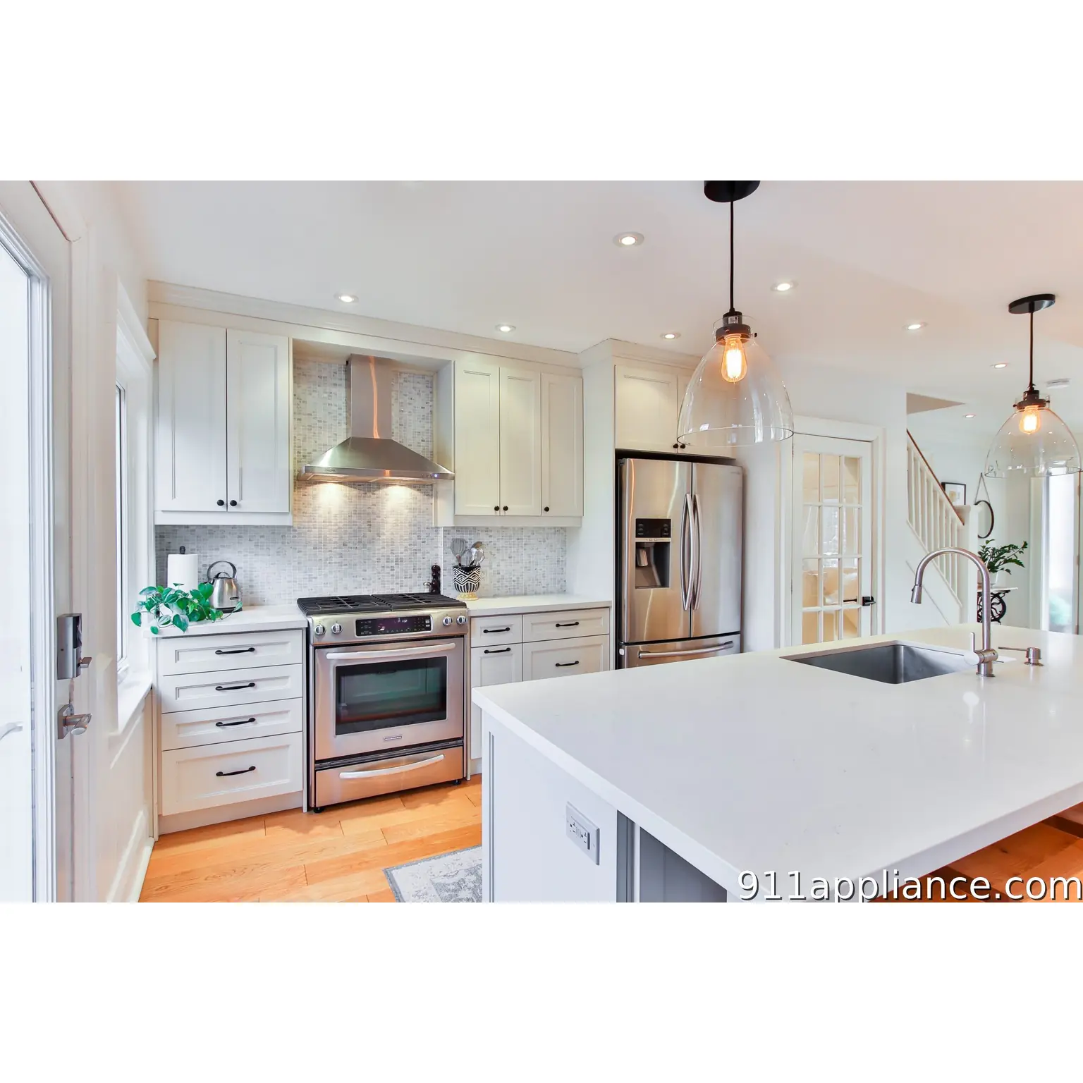 Modern white kitchen with island