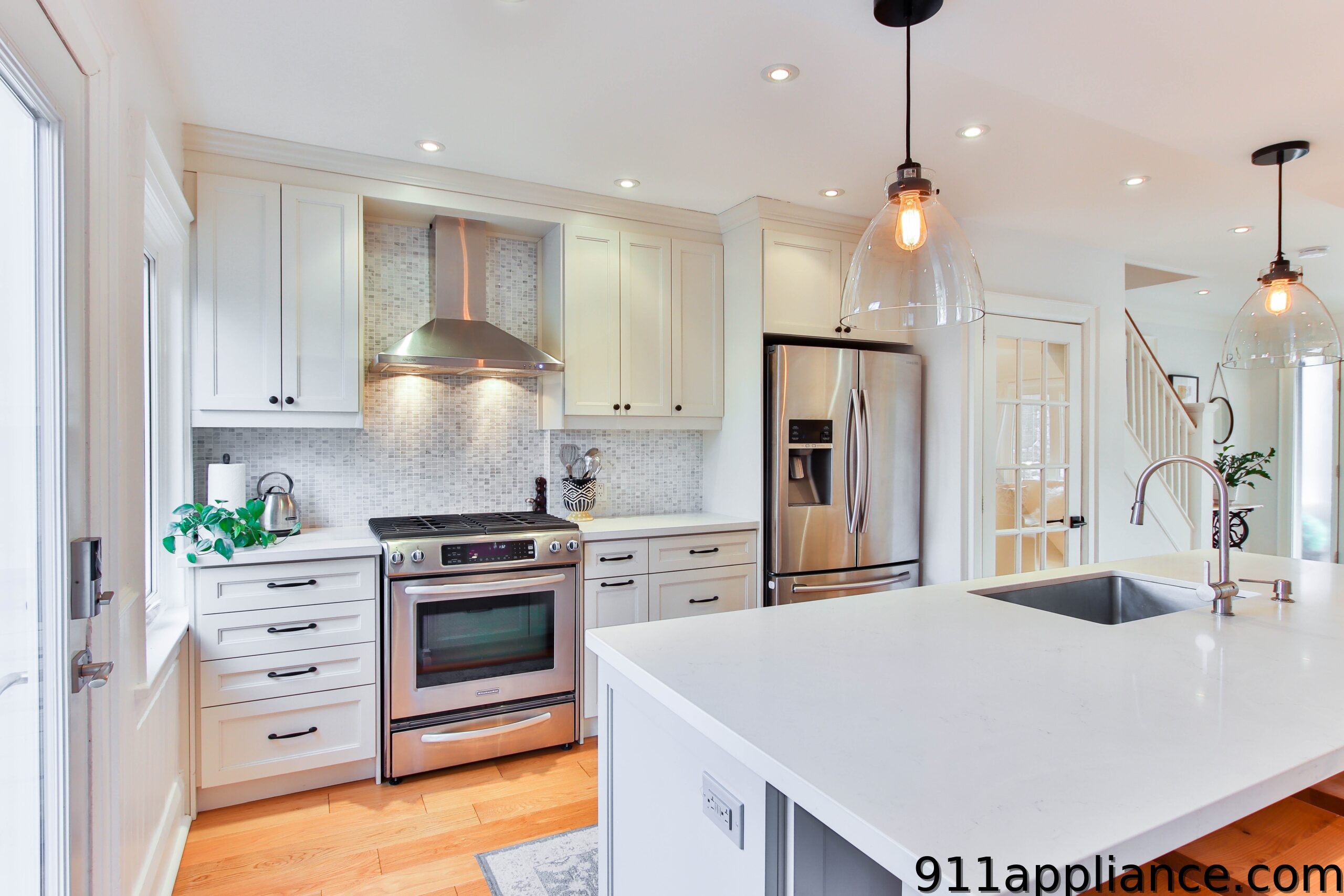 Modern white kitchen with island