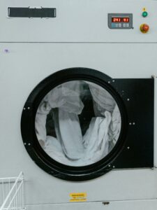 a washing machine in a laundry room.