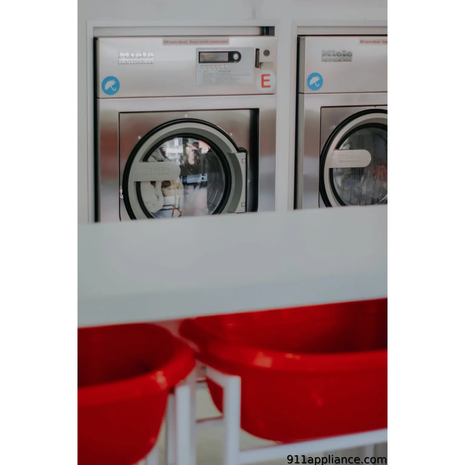 Washing machines and red bins