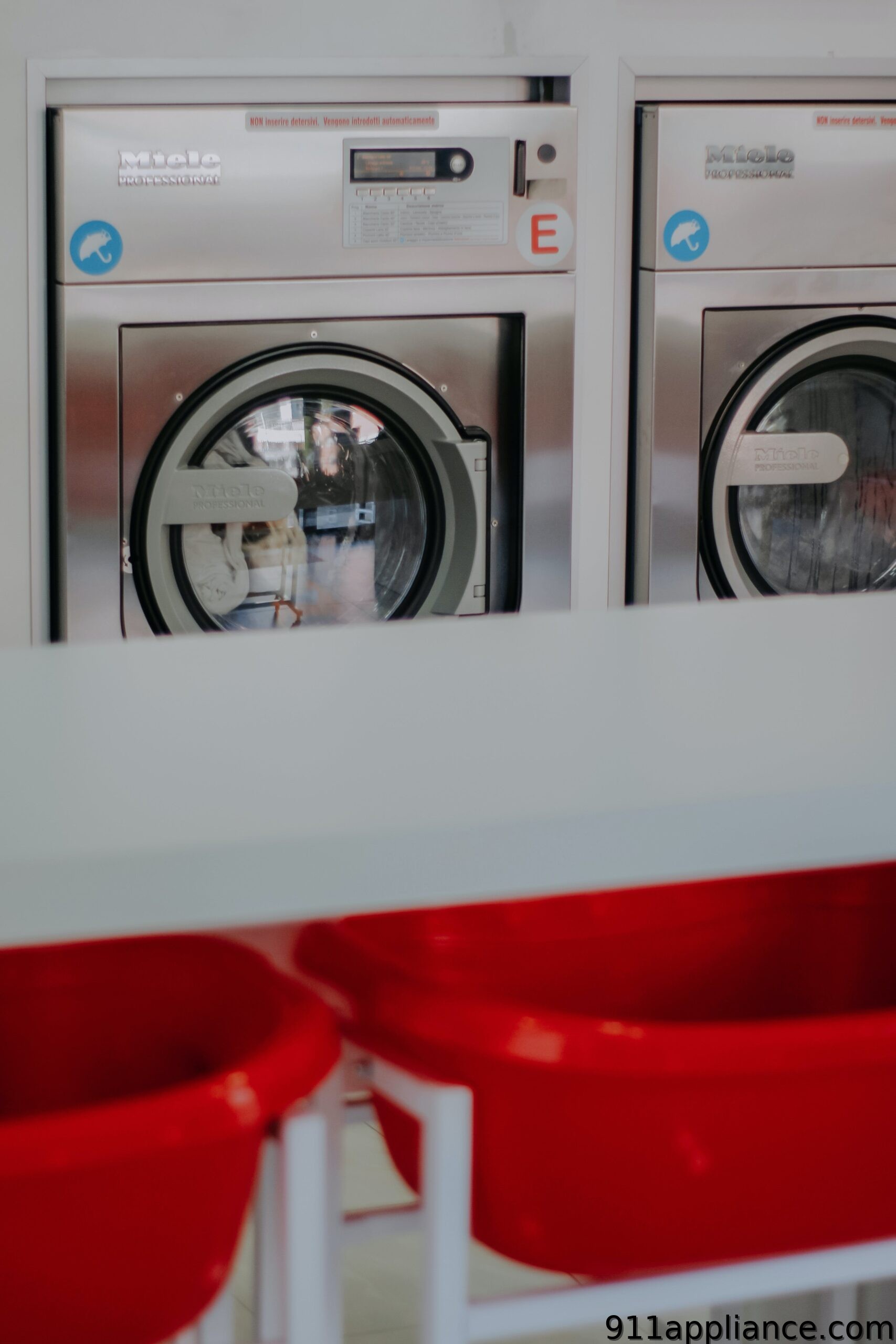 Washing machines and red bins