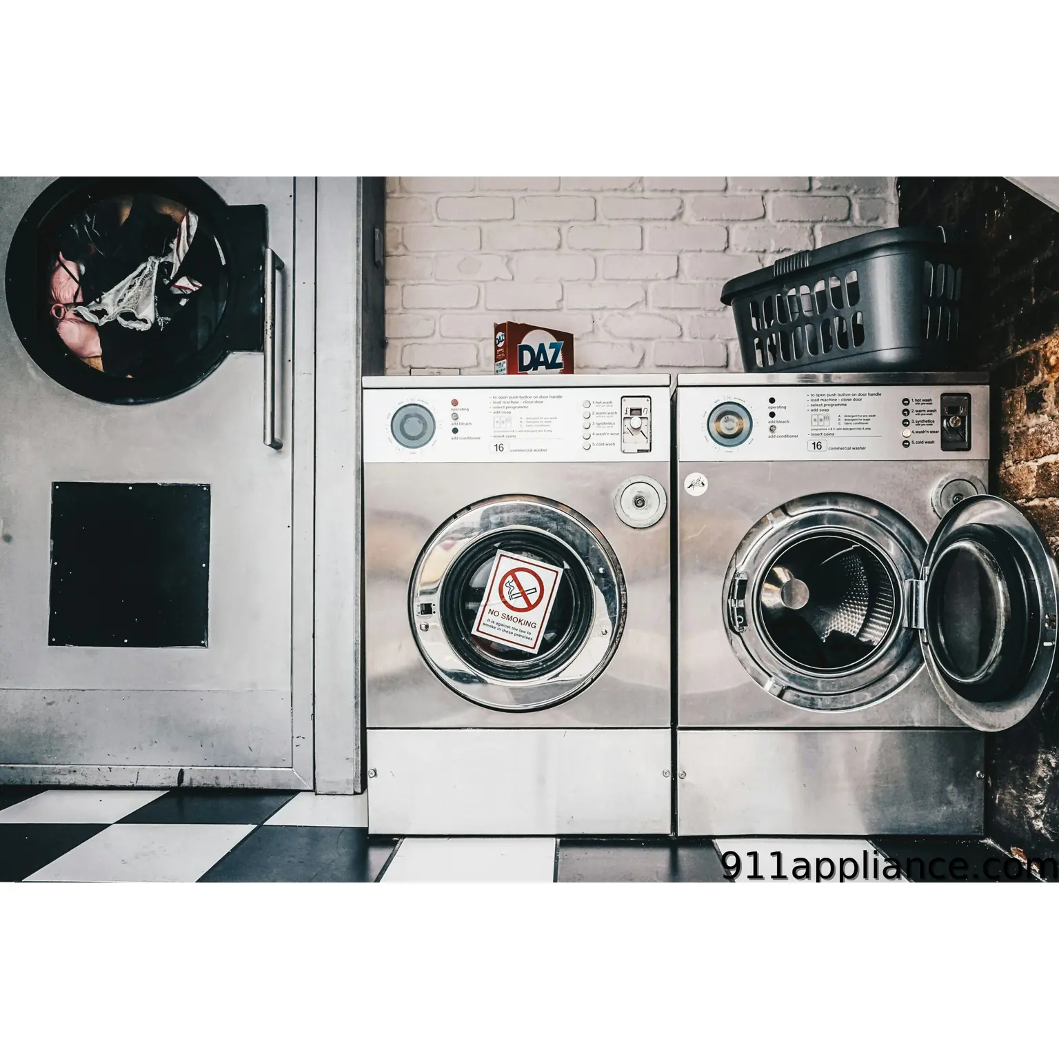 Washing machines in laundromat.