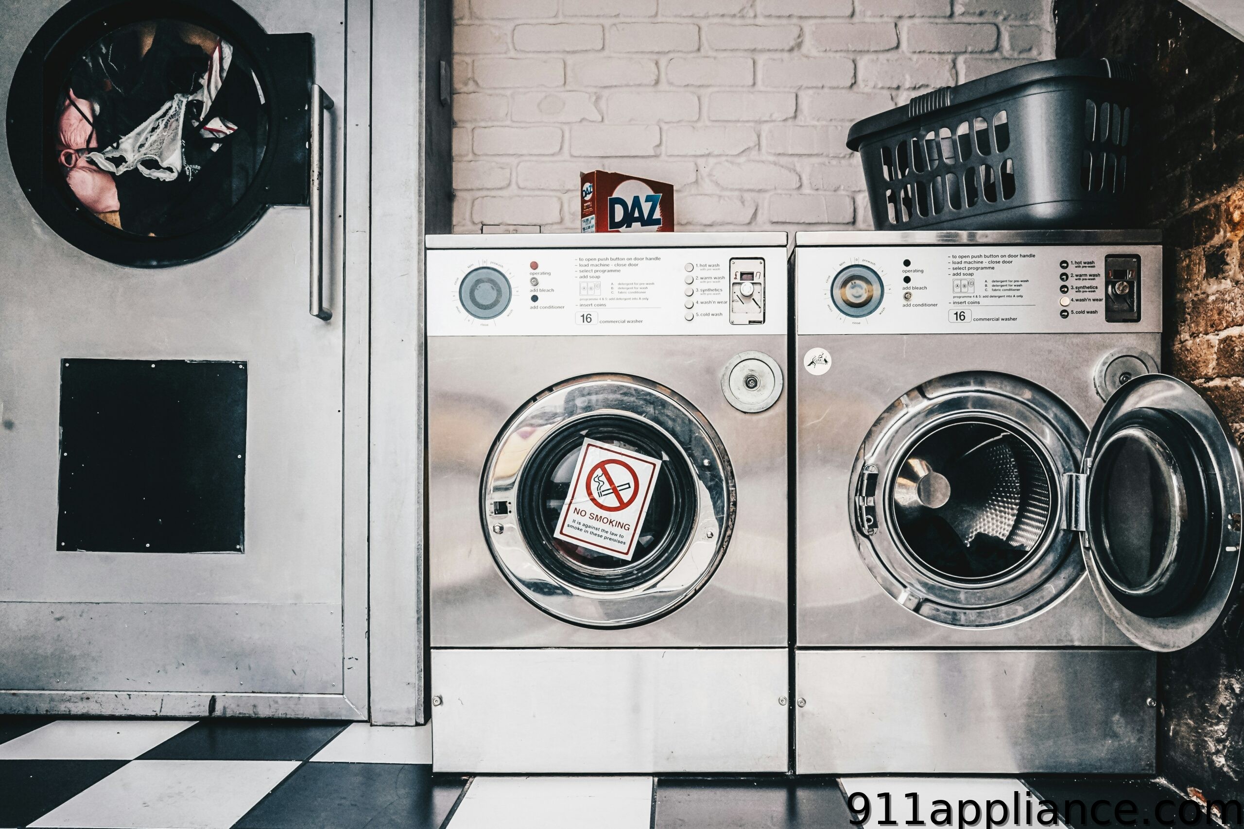 Washing machines in laundromat.