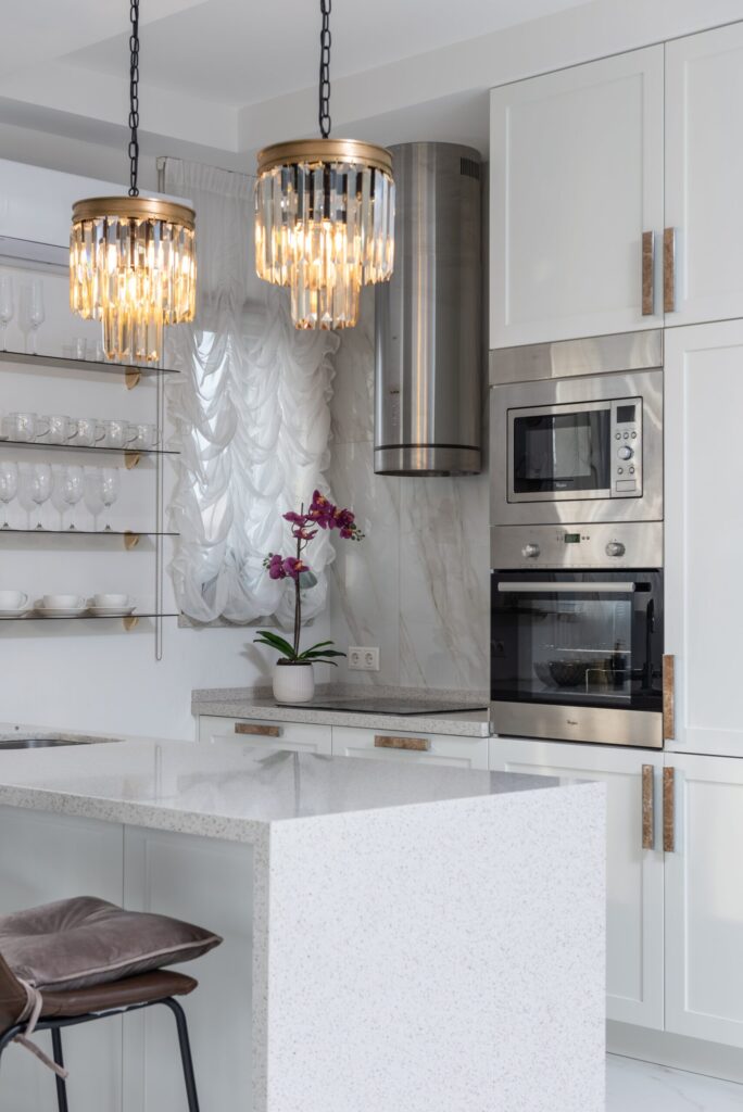 Modern white kitchen island