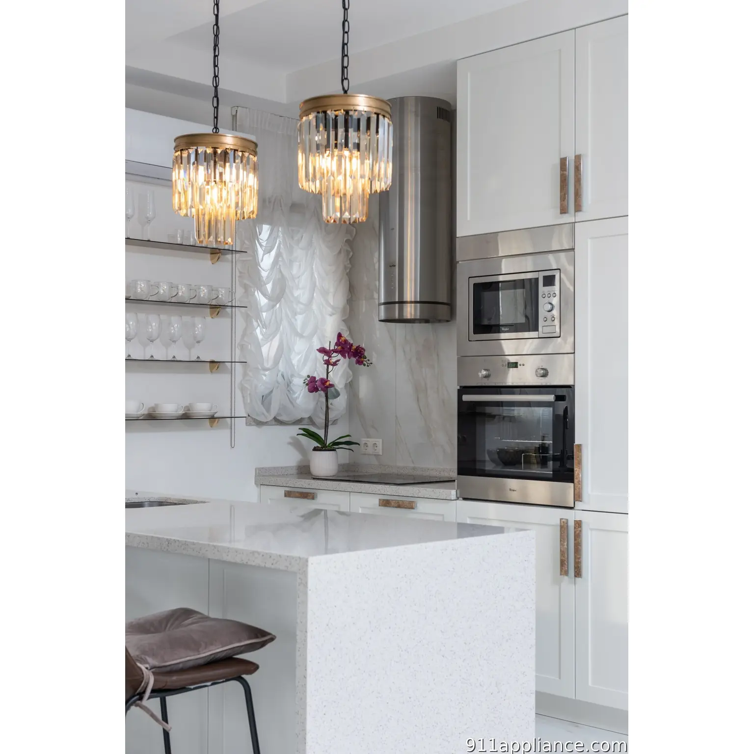 Modern white kitchen island