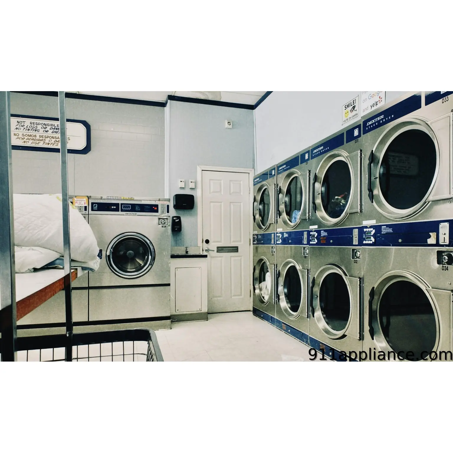 Laundromat with washing machines.