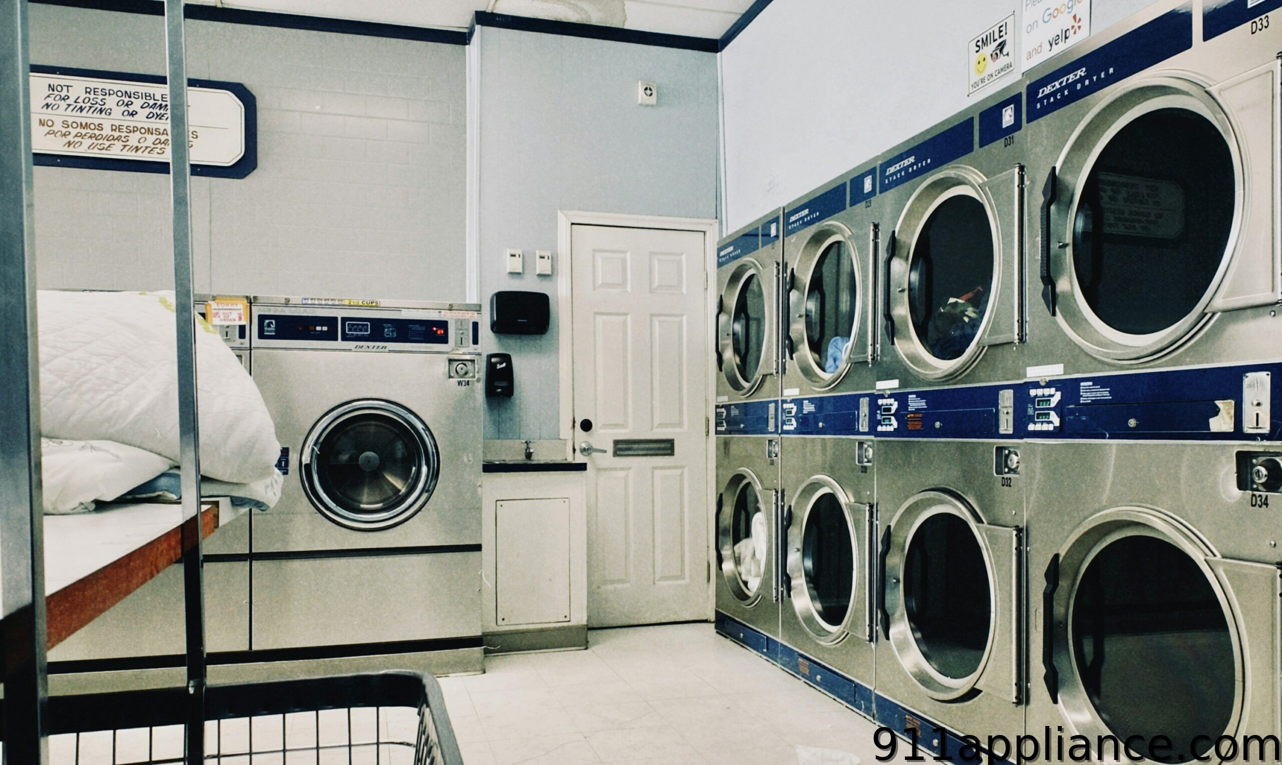 Laundromat with washing machines.