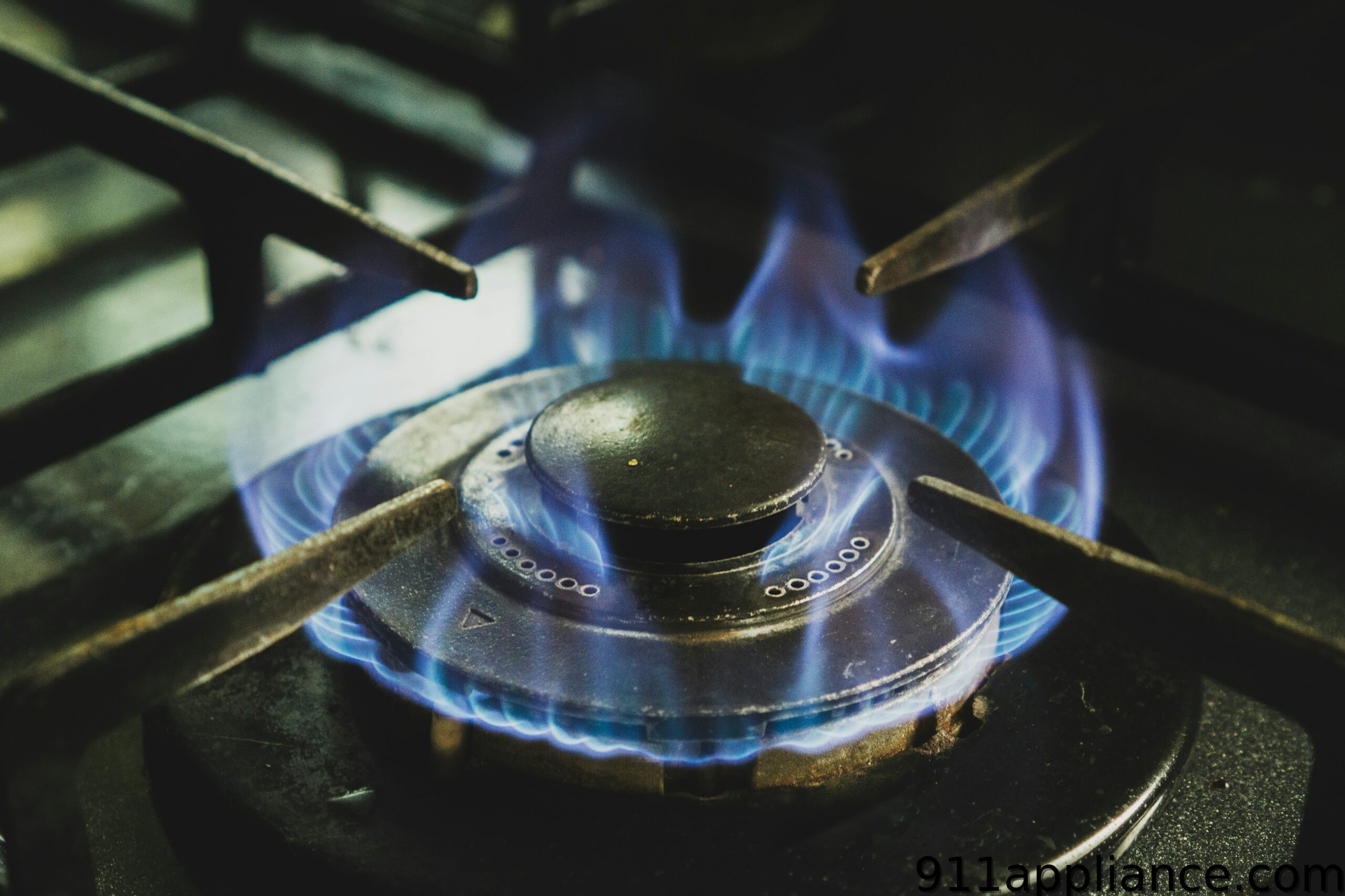 Gas stove burning blue flame