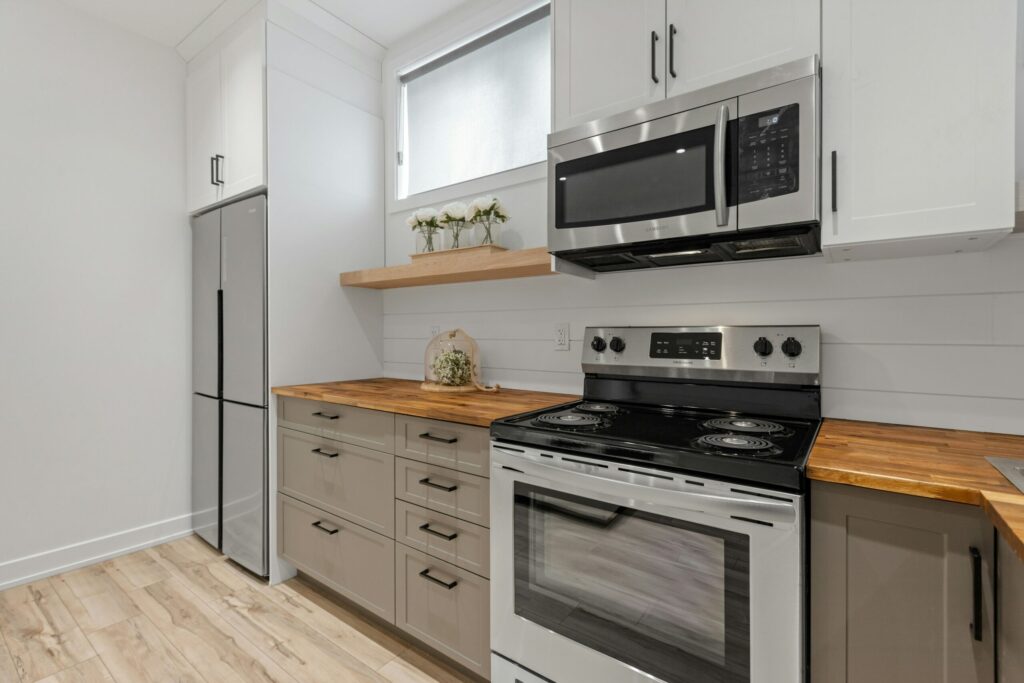 Modern kitchen with stainless steel appliances
