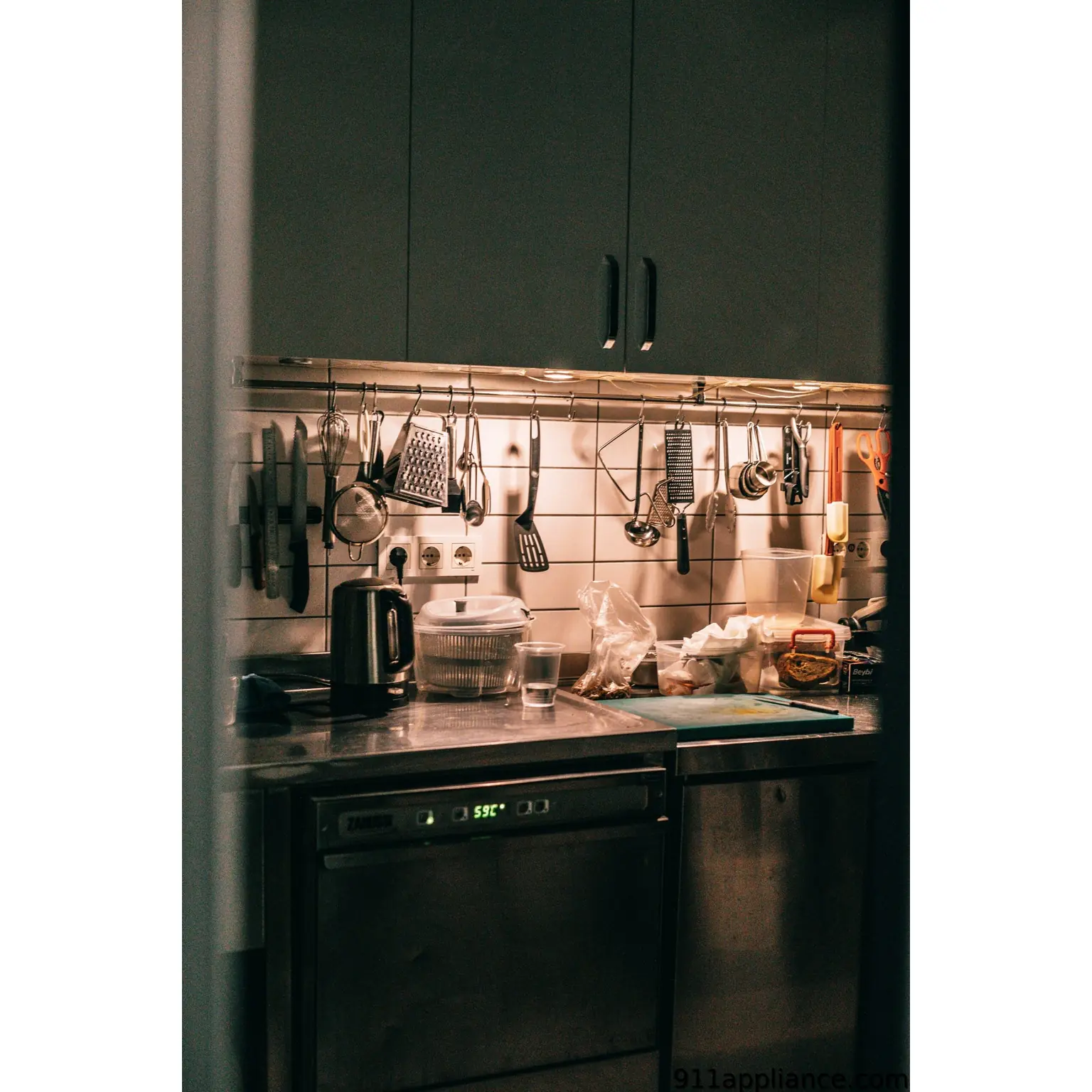 Kitchen counter with utensils