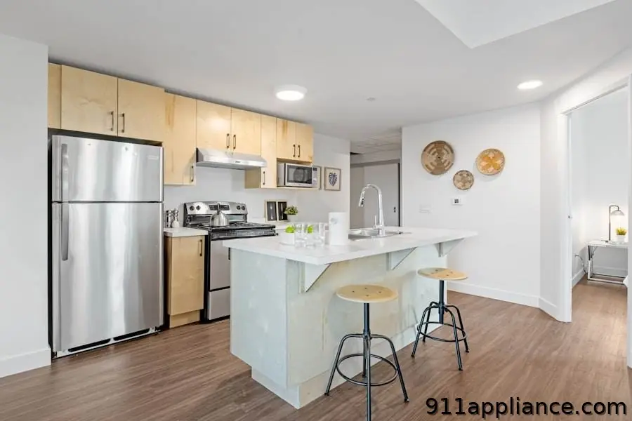 Modern kitchen with island and stools