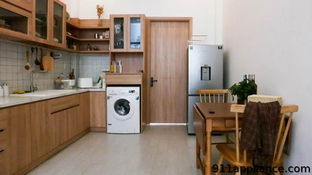 Modern kitchen with wooden cabinets