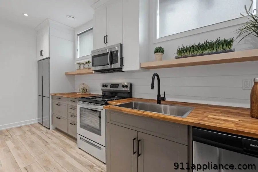 Modern kitchen with wood countertops