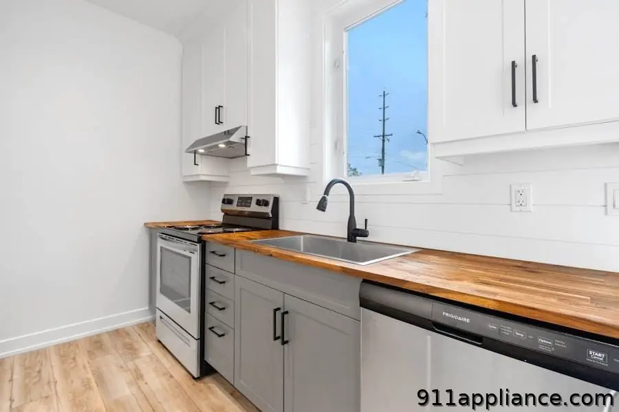 Modern kitchen with white cabinets