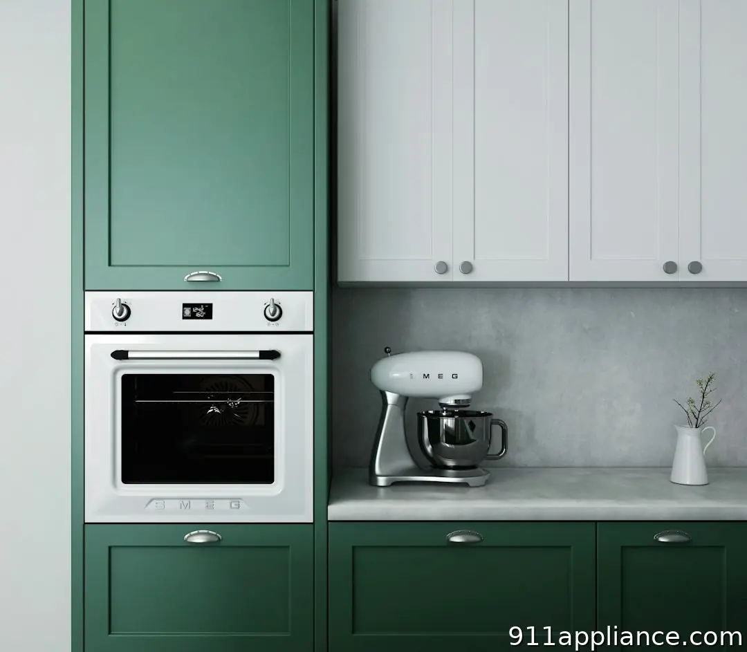 Modern green and white kitchen