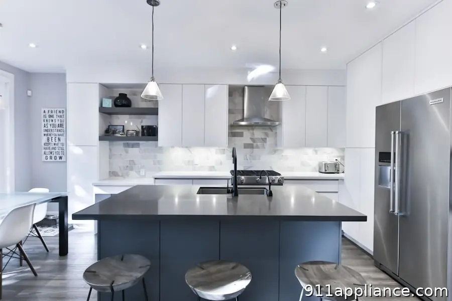 Modern kitchen island with stools