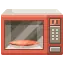 Red microwave with food