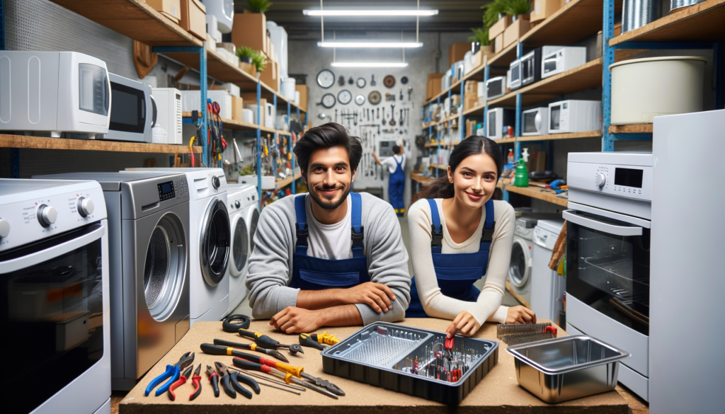 Appliance repair technicians in workshop