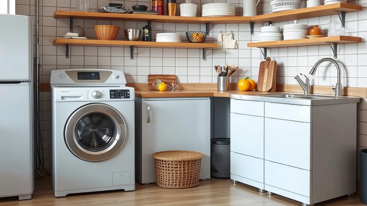 Kitchen with washing machine sink