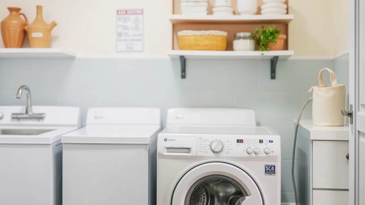 Laundry room with washing machines.