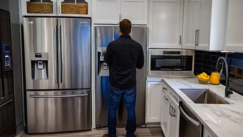 Expert Samsung Refrigerator Repair: Man at stainless steel refrigerator