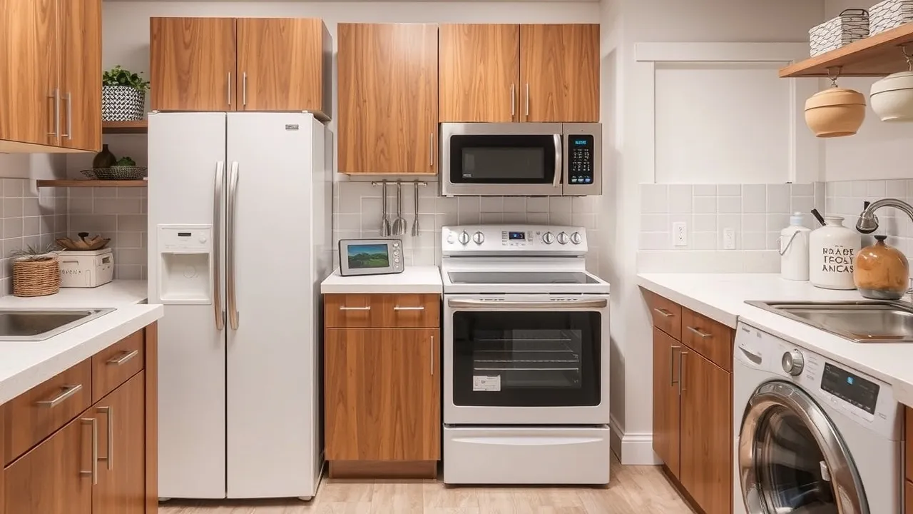 modern kitchen with wooden cabinets