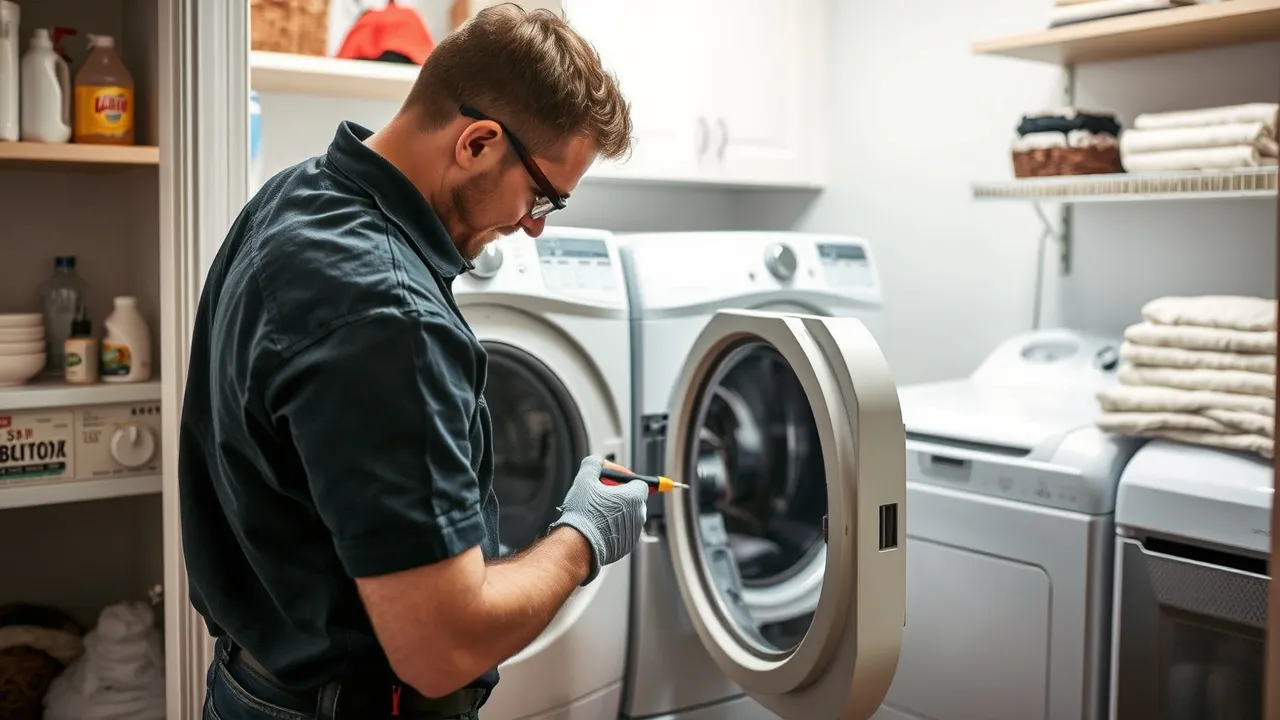 Expert Dryer Repair Service: Your Solution for Appliance Troubles Appliance repair technician fixes washer.