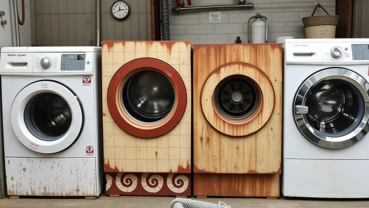 Four washing machines lined up.
