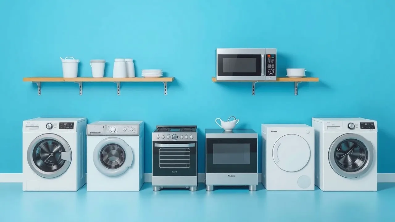kitchen appliances on blue background
