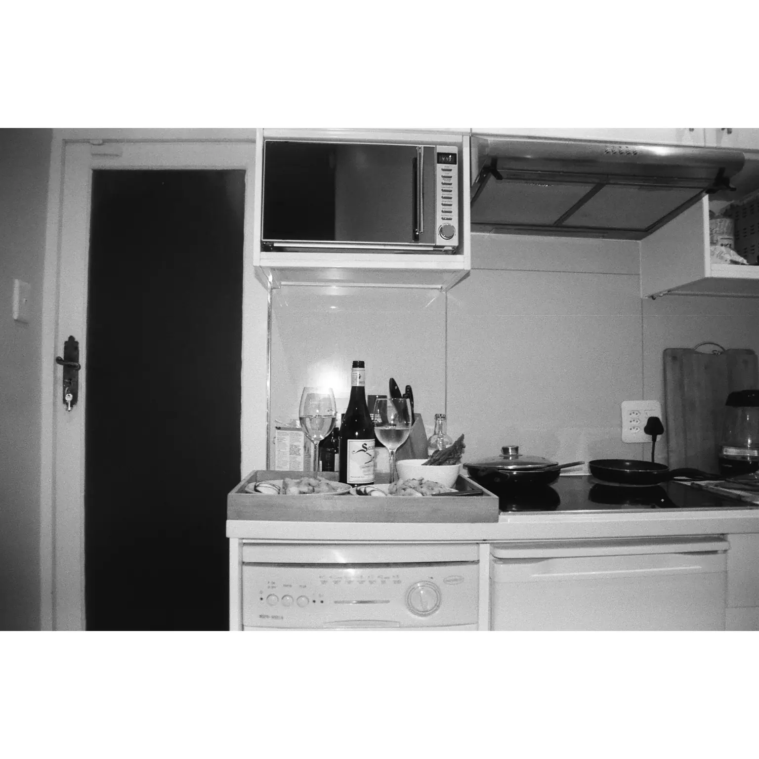 Kitchen counter with wine glasses