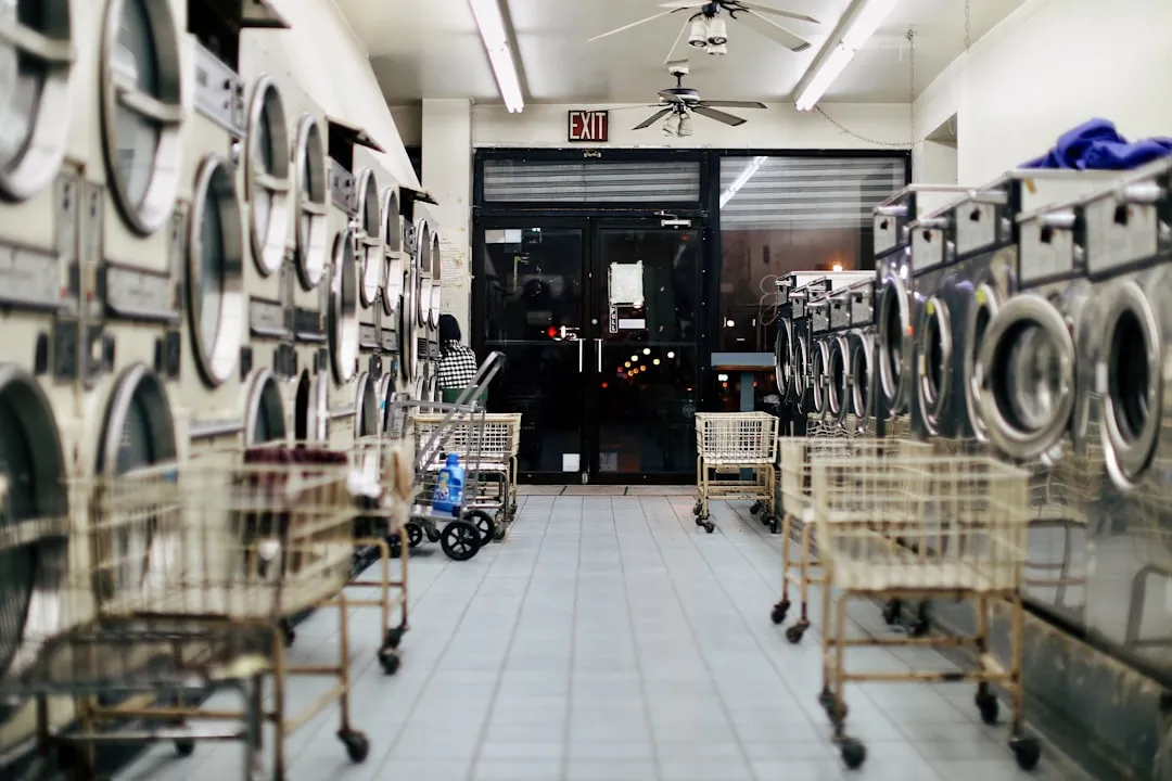 Laundromat with washing machines.