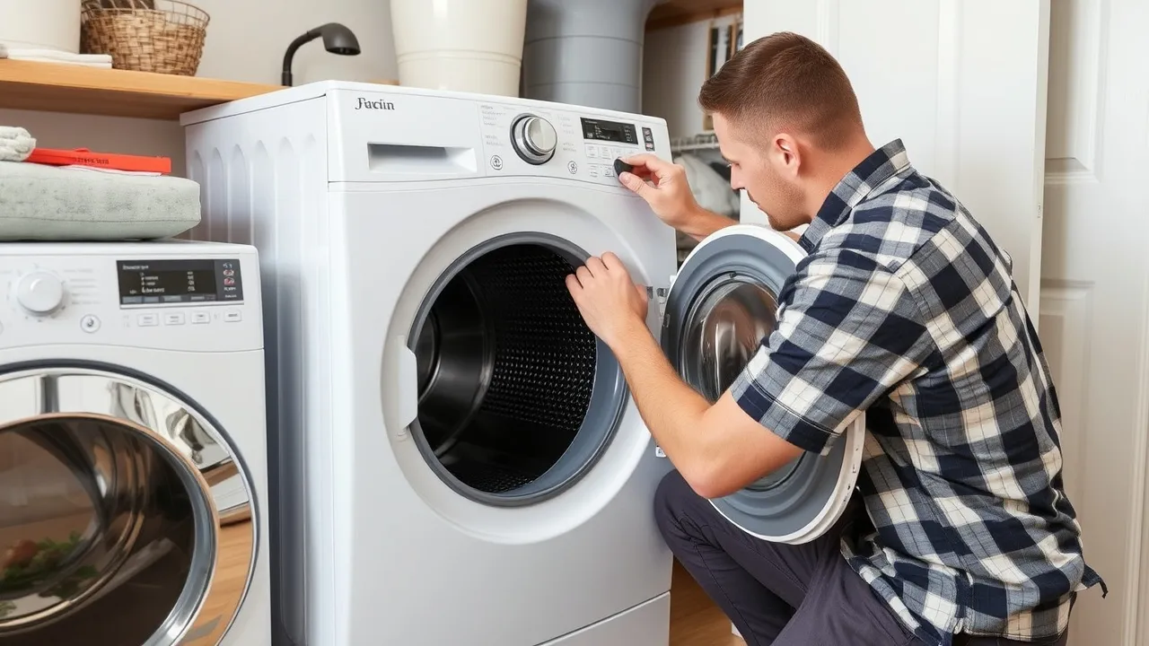 What is the most reliable dryer brand in 2026? Man adjusts washing machine settings