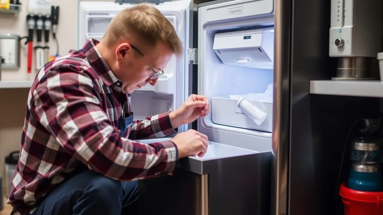 man checking freezer ice maker