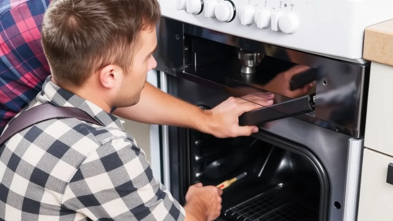 Man fixing an oven door