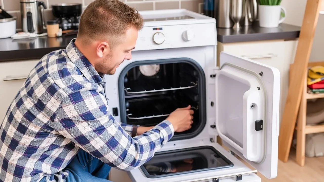 Man fixing open oven door