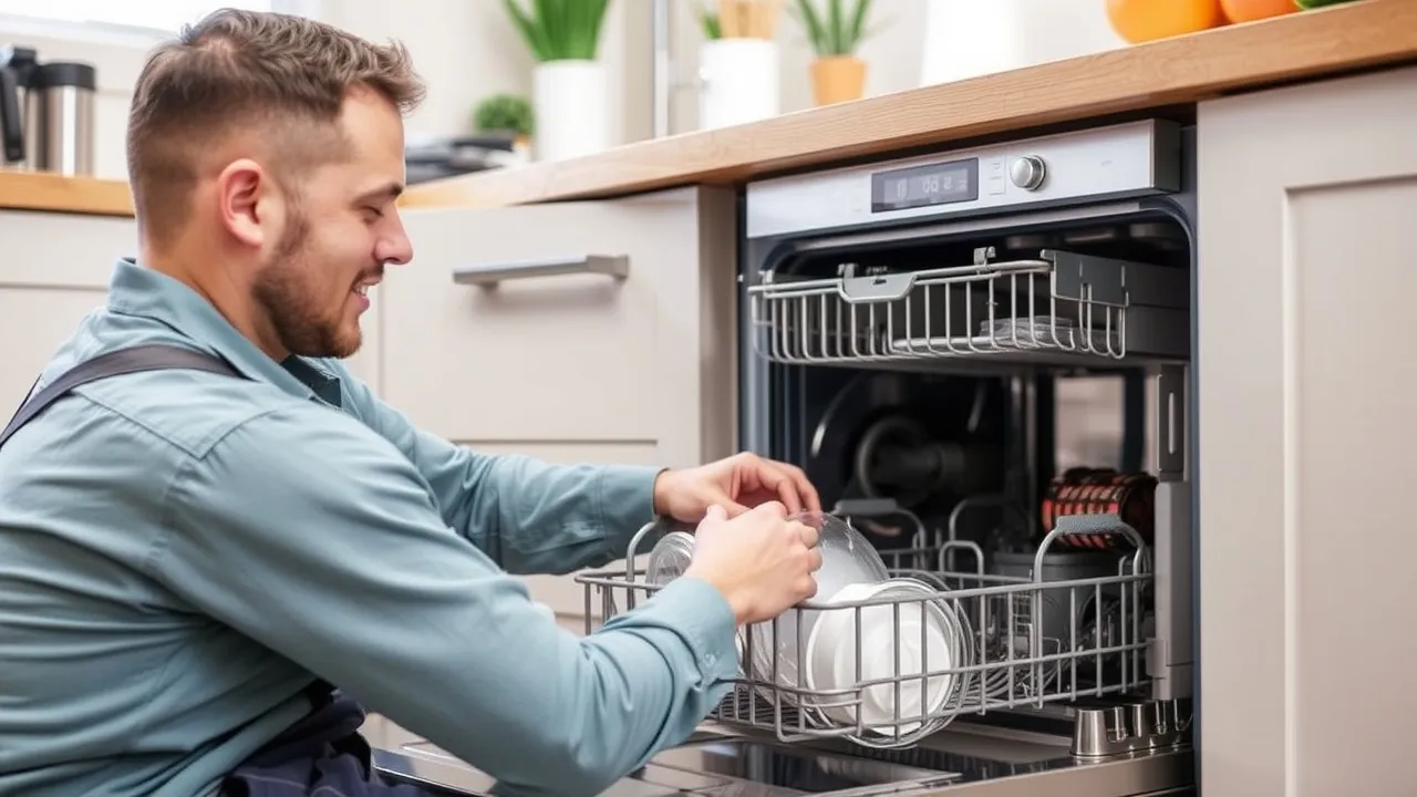 Man loading dishwasher with dishes