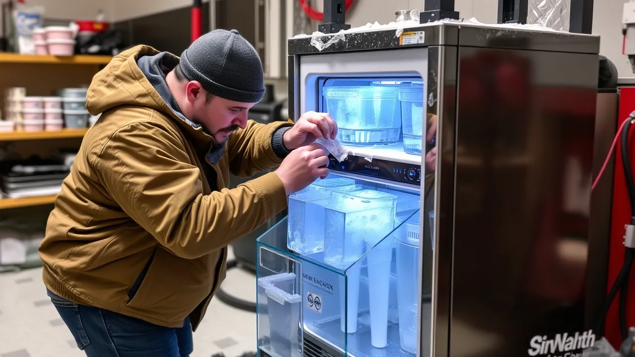 Man places ice in freezer