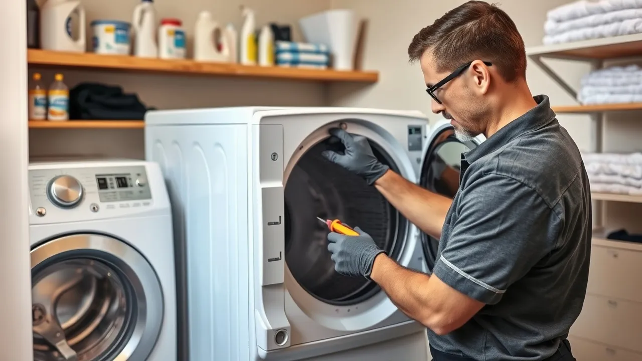 Expert Dryer Repair Service: Your Solution for Appliance Troubles Repairman fixing washing machine
